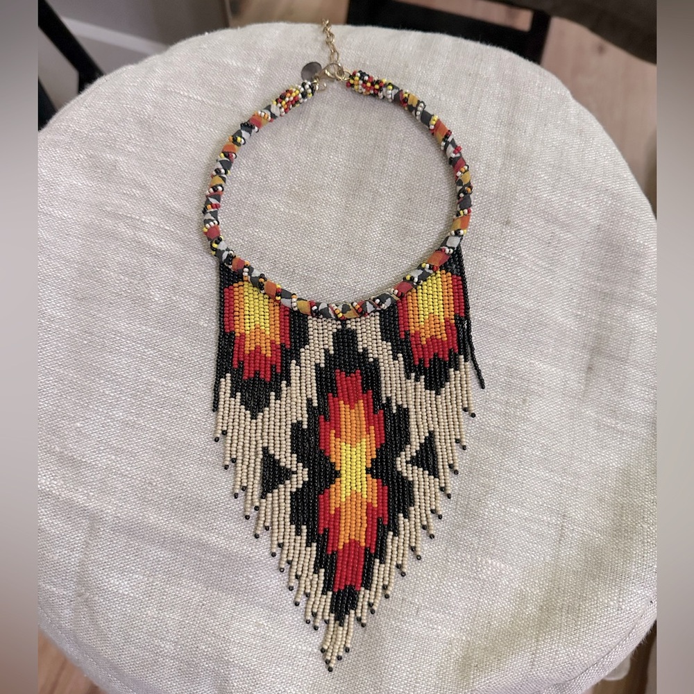 DEEPA GURNANI beaded fire necklace collar breastplate